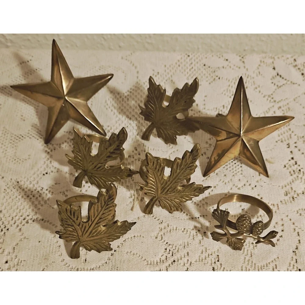 Mixed Lot Of Seven Vintage Brass Napkin Rings